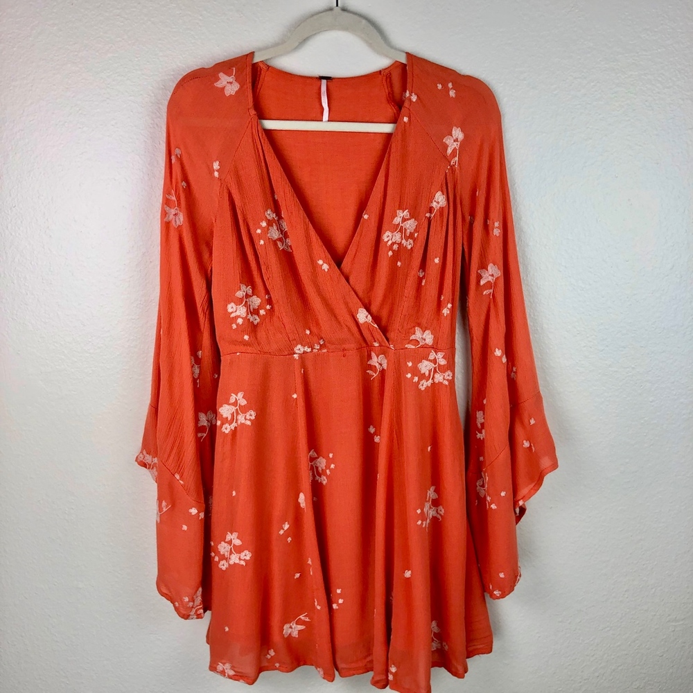 Free People Jasmine Embroidered Bell Sleeve Mini